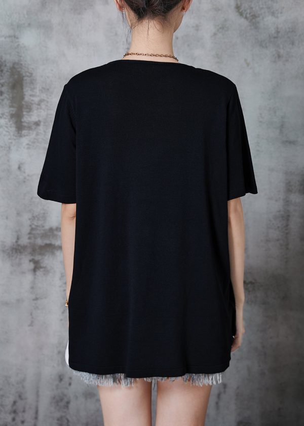 Black Cotton Fake Two Piece Tanks Asymmetrical Design Summer Discount - Image 4