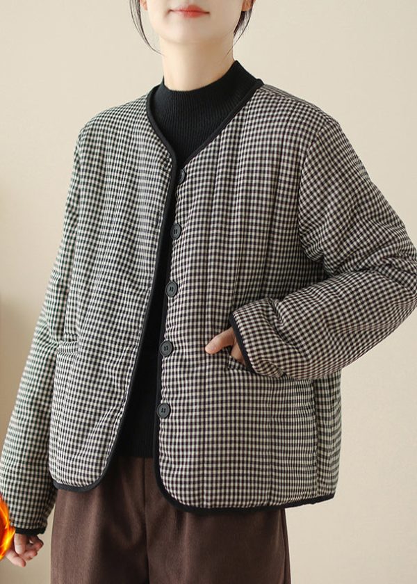 Women Black Plaid Fine Cotton Filled Parka Winter Online Hot Sale