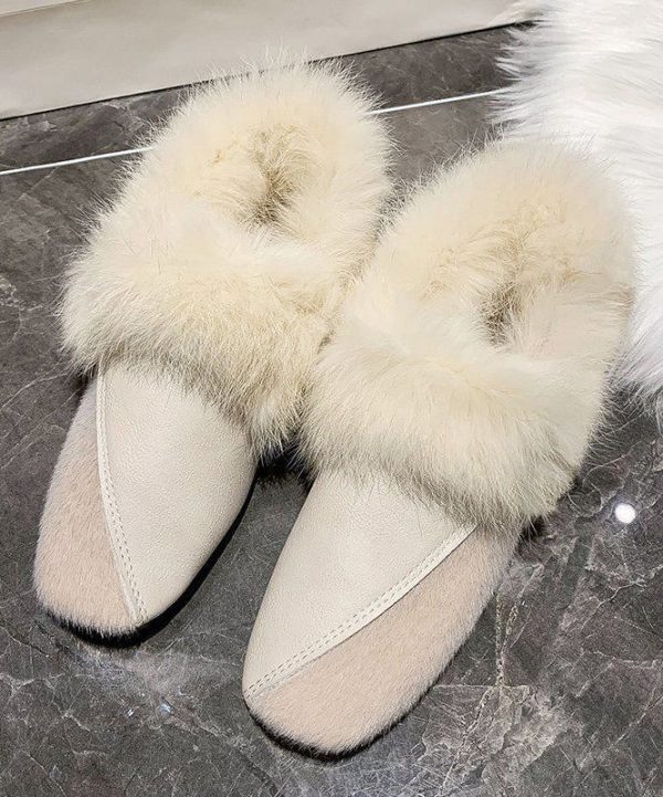 Unique Khaki Penny Loafers Splicing Fuzzy Wool Lined Fashion - Image 2