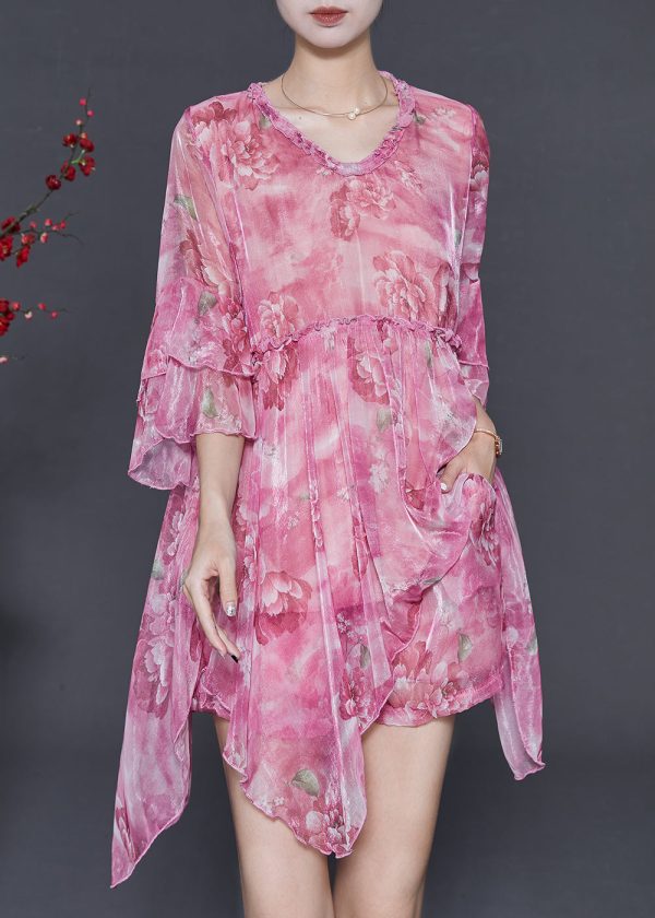 Beautiful Rose Asymmetrical Print Chiffon Mini Dress Two Piece Set Summer Online now - Image 2