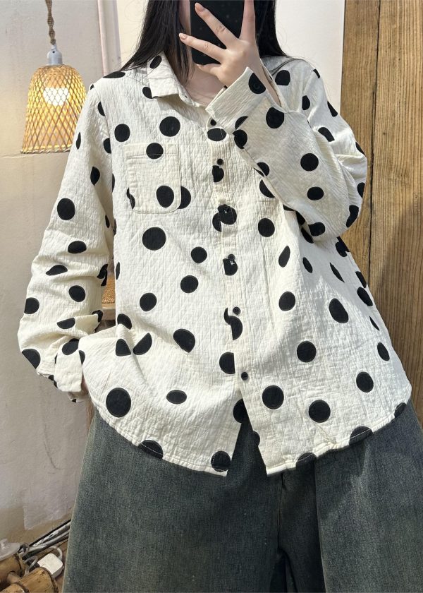 Casual White Peter Pan Collar Cotton Dot Shirt Tops Spring Online
