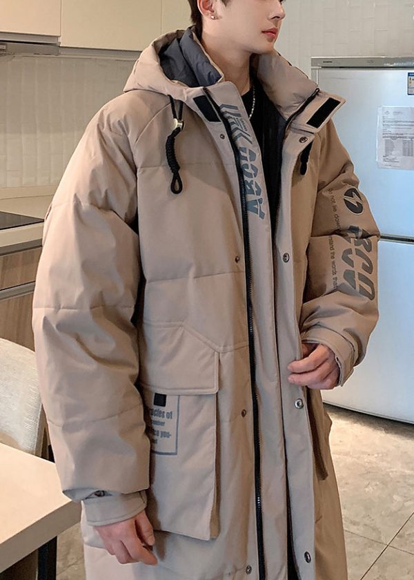 Loose Khaki Hooded Letter Pockets Duck Down Men Down Coat Winter For Cheap - Image 5