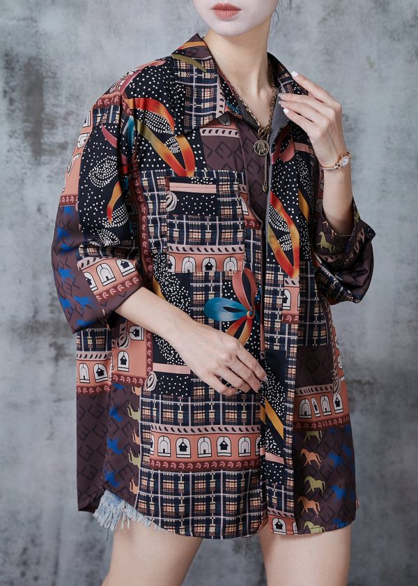 Chic Chocolate Character Print Chiffon Shirts Spring For Discount - Image 3