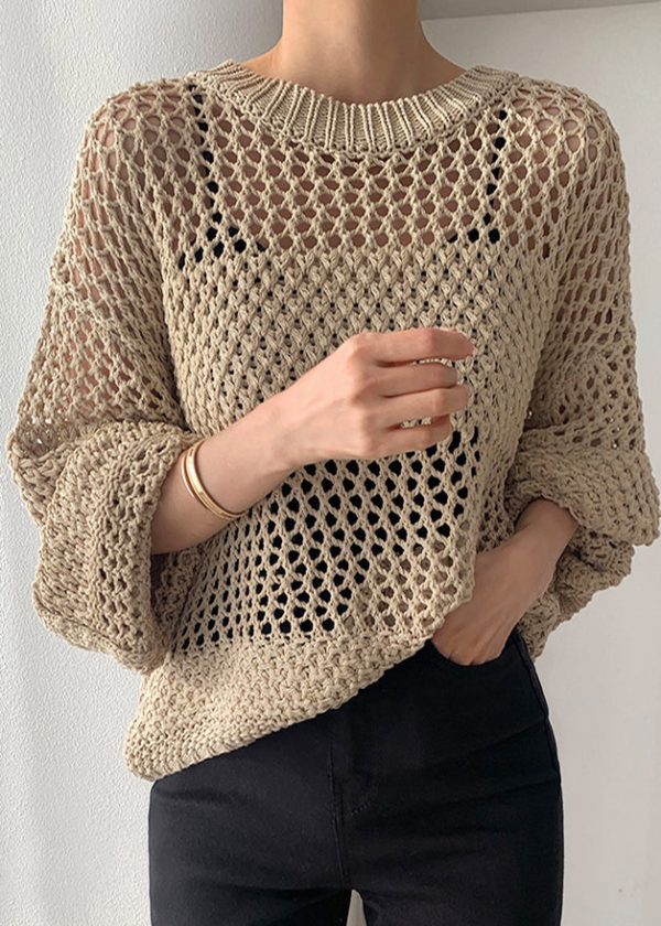 Style Black Oversized Hollow Out Knit Sweaters Spring Online - Image 2