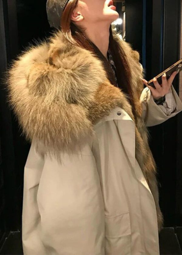 Plus Size Apricot Pockets Patchwork Detachable Hoosed Jacket Winter Online now - Image 4