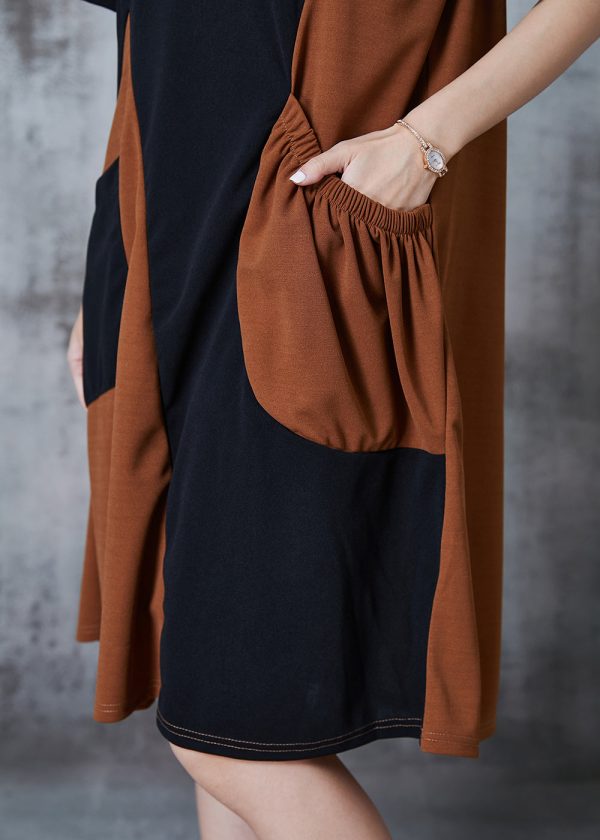 Casual Black Asymmetrical Patchwork Pocket Cotton Dresses Summer For Sale - Image 5