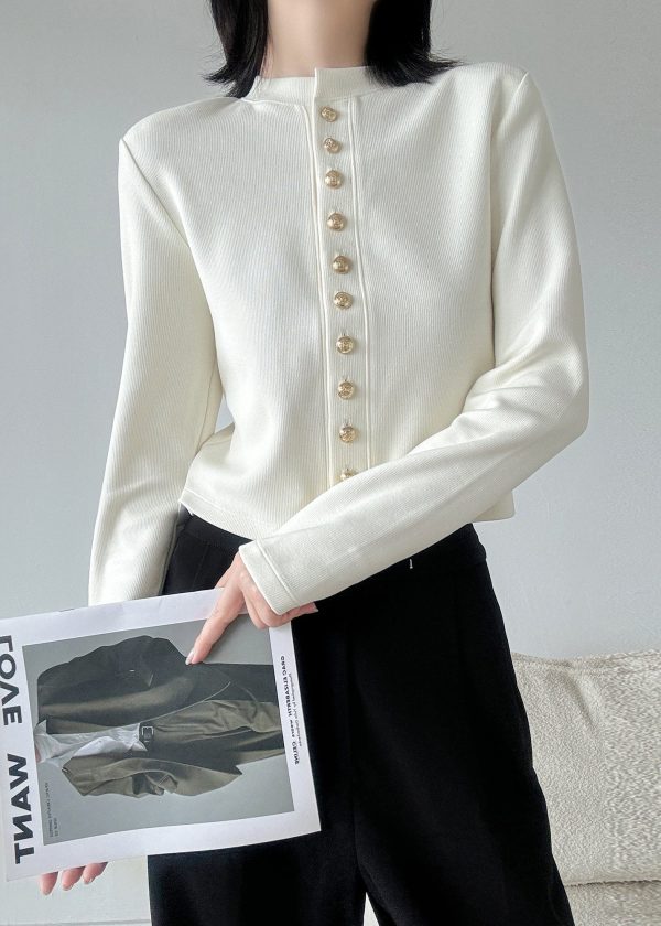 Style White O Neck Button Patchwork Knit Cardigans Spring Online