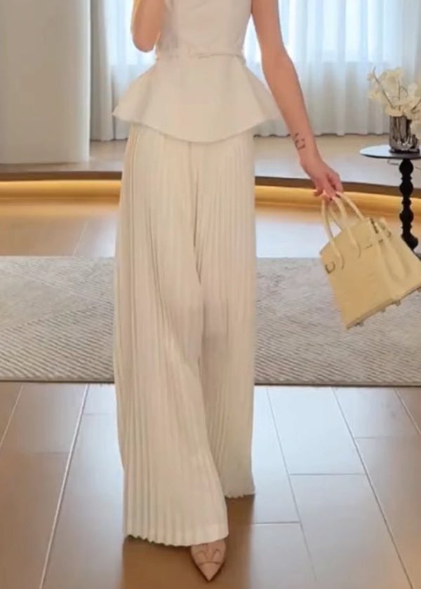 Classy White High Waist Wide Leg Pants Spring Online now - Image 3