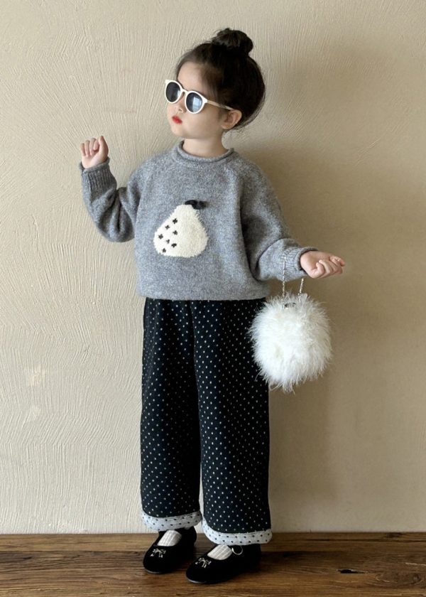 Casual Grey O-Neck Thick Girls Knitted Cotton Sweaters And Pants Two Pieces Set Spring For Cheap - Image 5
