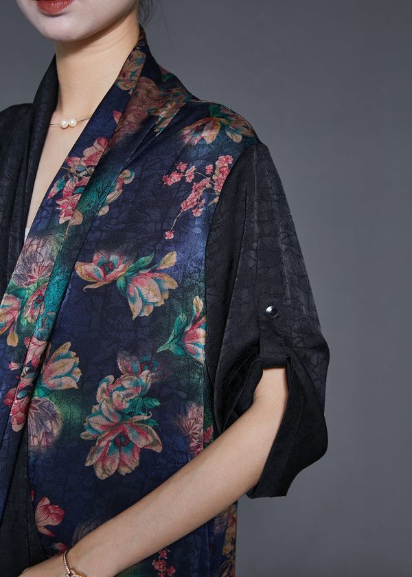 Black Print Silk Maxi Dress Asymmetrical Spring Online Hot Sale - Image 4
