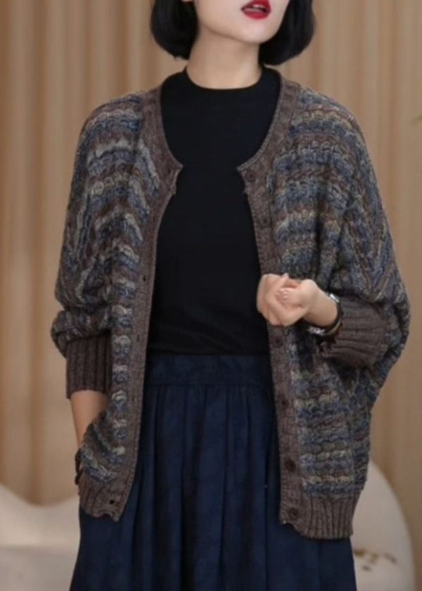 Boutique Blue O Neck Woolen Cardigan Batwing Sleeve Online now - Image 3
