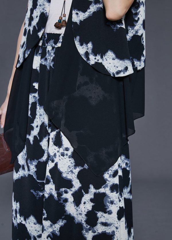 Boutique Black Print Patchwork Chiffon Two Piece Suit Set Summer Online now - Image 5