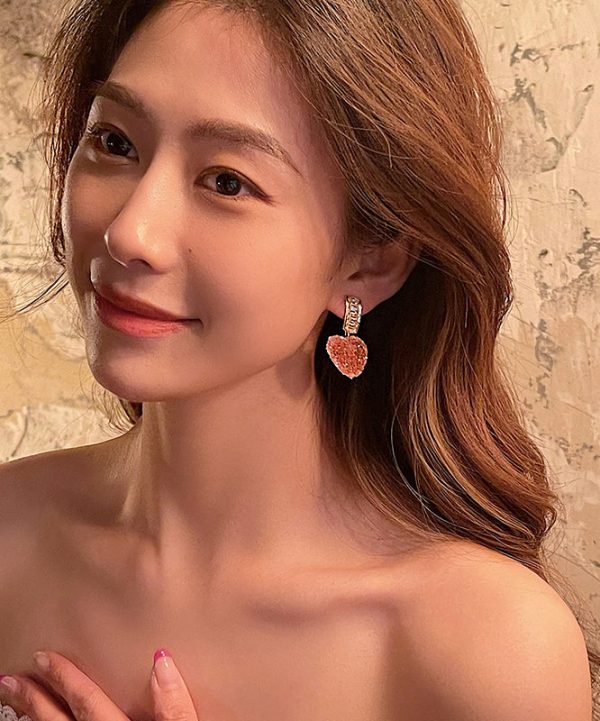 Cute Pink Copper Alloy Peach Heart Drop Earrings on Sale - Image 3