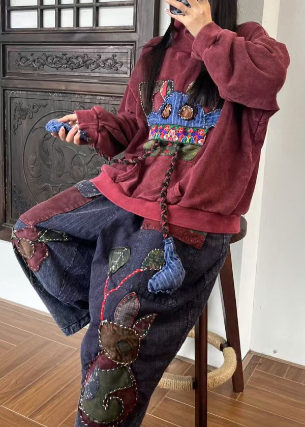 Bohemian Mulberry Hign Neck Embroidered Cotton Sweatshirts Spring For Discount - Image 4