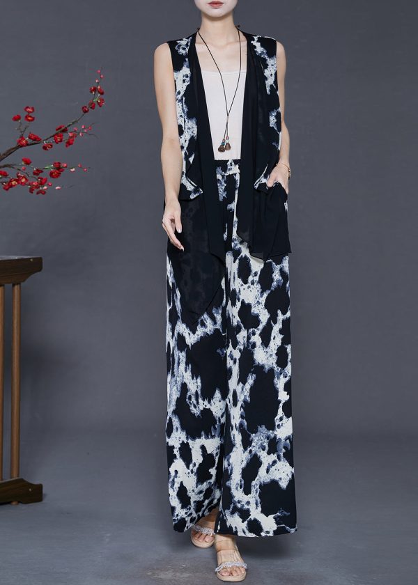 Boutique Black Print Patchwork Chiffon Two Piece Suit Set Summer Online now - Image 3