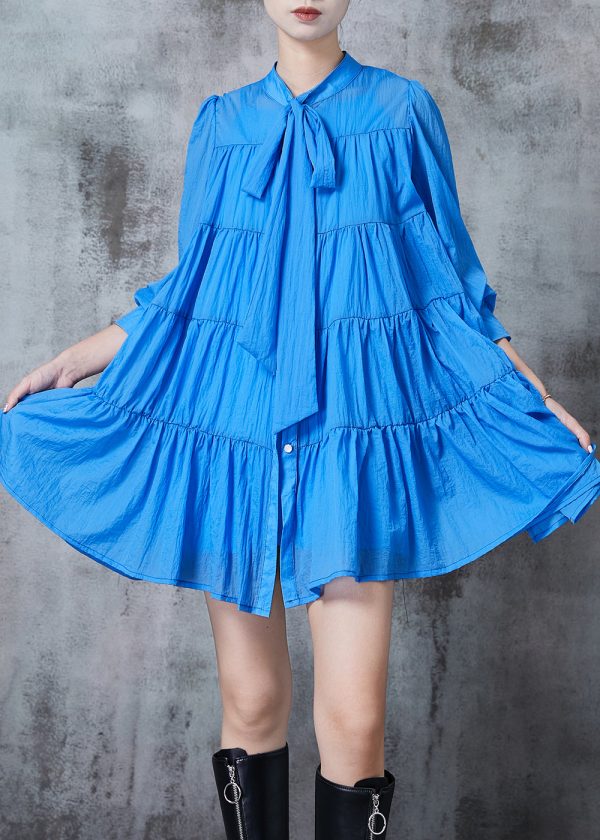 Blue Patchwork Cotton Day Dresses Oversized Spring Hot on Sale