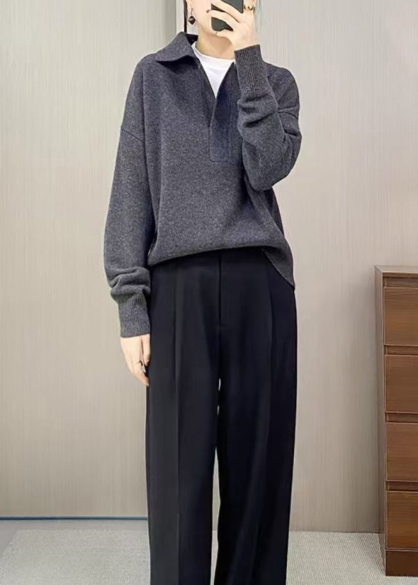 2025 New Grey Peter Pan Collar Knit Sweater Tops Spring on Sale - Image 3
