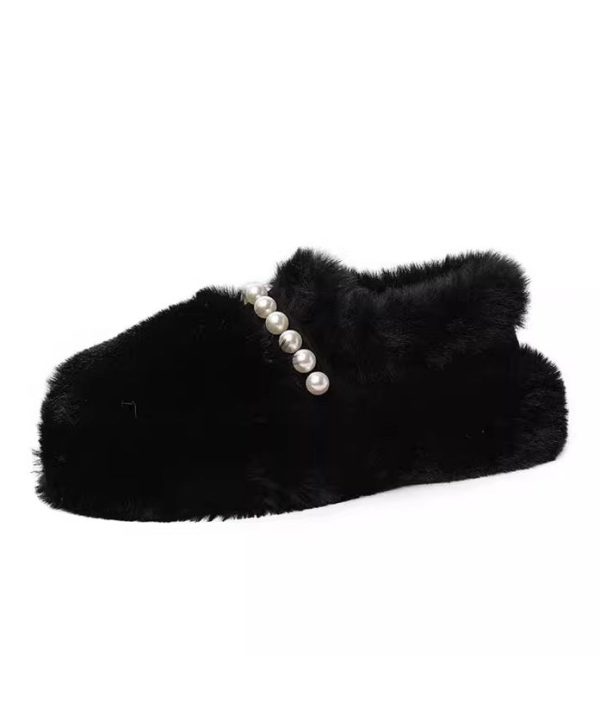 Beige Fuzzy Fur Platform Penny Loafers Fashion Splicing Nail Bead For Discount - Image 5