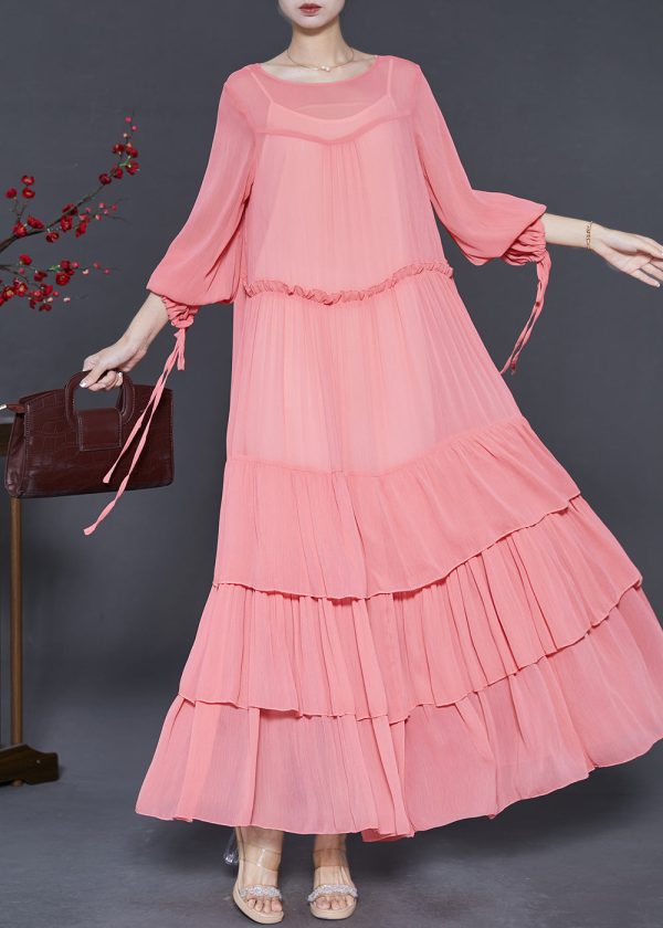Fashion Pink Oversized Patchwork Chiffon Dresses Spring on Sale