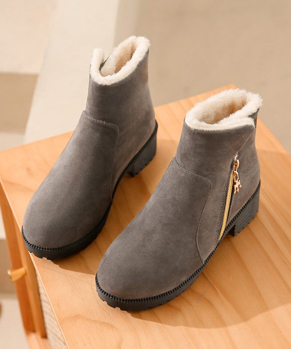 Black Zippered Splicing Chunky Boots Fuzzy Wool Lined Online - Image 5