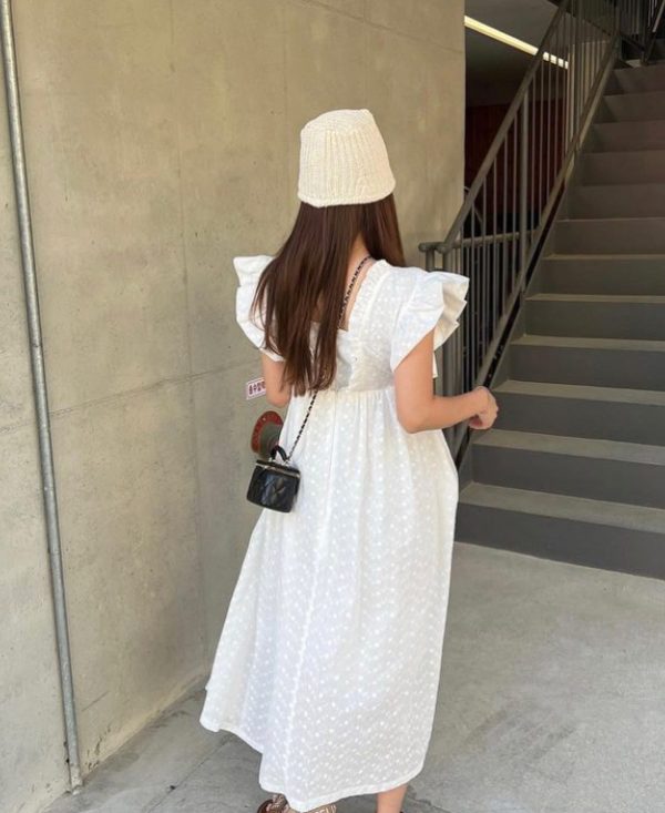 Cute White Dot Ruffled Cotton Holiday Dress Sleeveless Online Sale - Image 5
