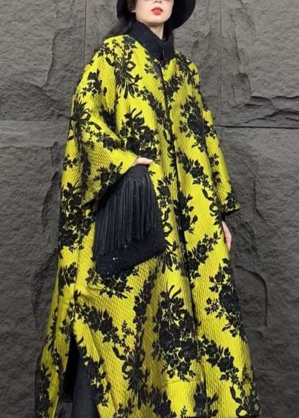 Organic Yellow Stand Collar Pockets Print Parka Winter For Discount - Image 2