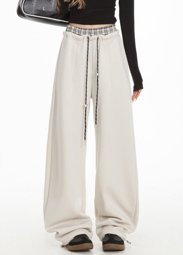 Apricot Drawstring Tie Waist Wide Leg Pants For Sale - Image 2