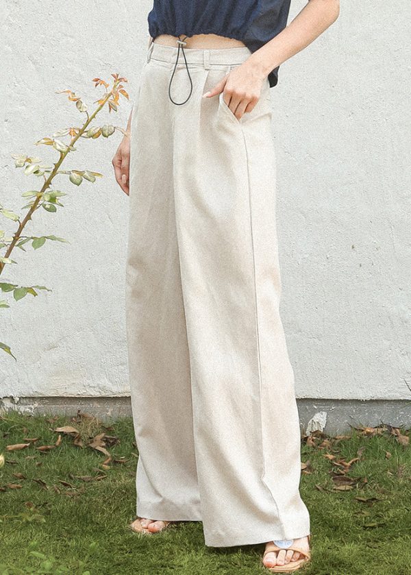 Italian Simple Beige Pockets Linen Straight Pants Spring Cheap