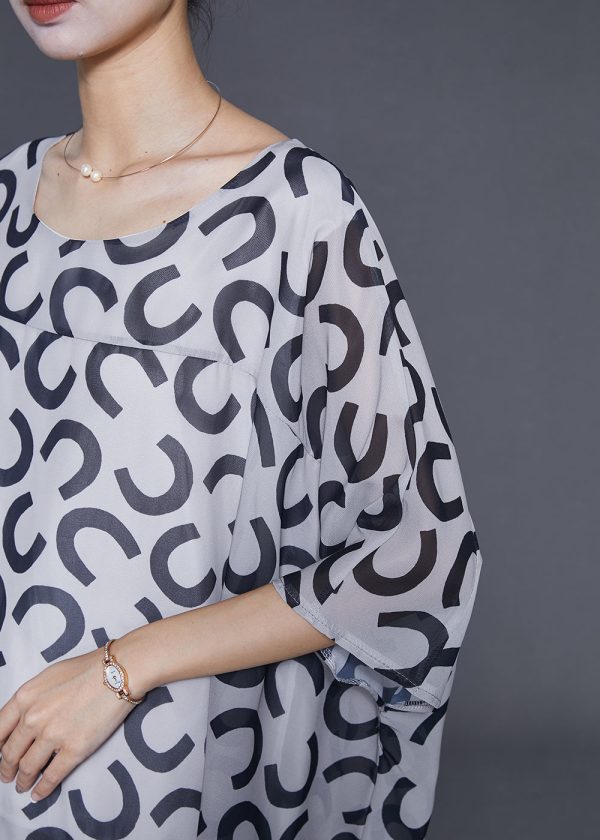 Casual White Oversized Print Chiffon Tank Tops Batwing Sleeve Cheap - Image 5