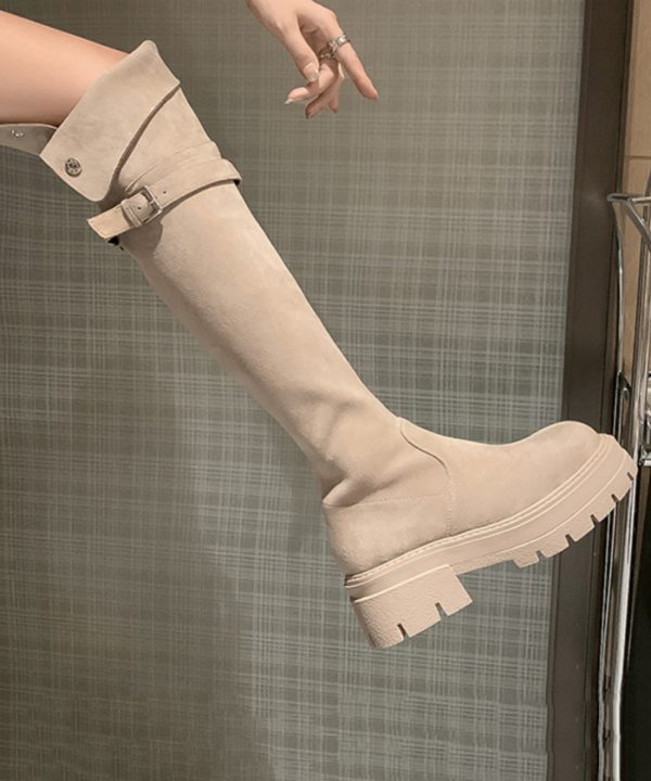 Beige Boots Platform Suede Fine Stylish Splicing Sale