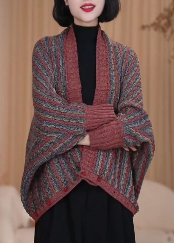 Boutique Blue O Neck Woolen Cardigan Batwing Sleeve Online now - Image 2
