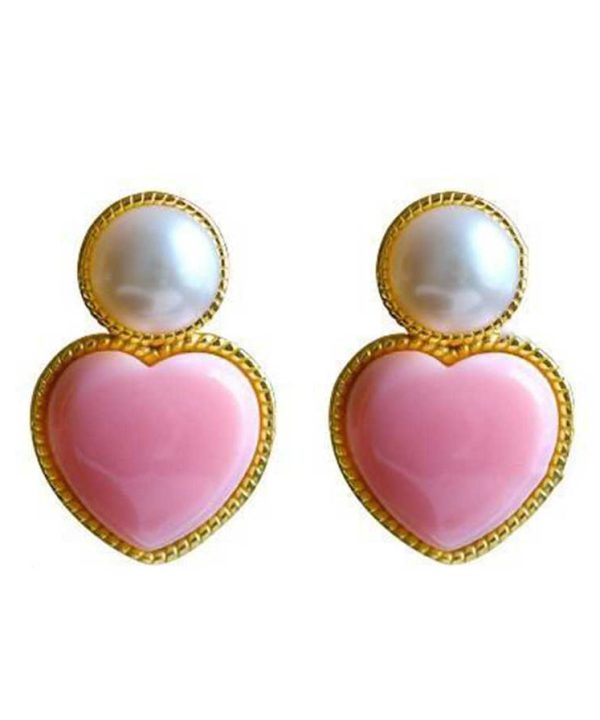 Cute Pink Sterling Silver Overgild Love Pearl Stud Earrings For Sale - Image 5