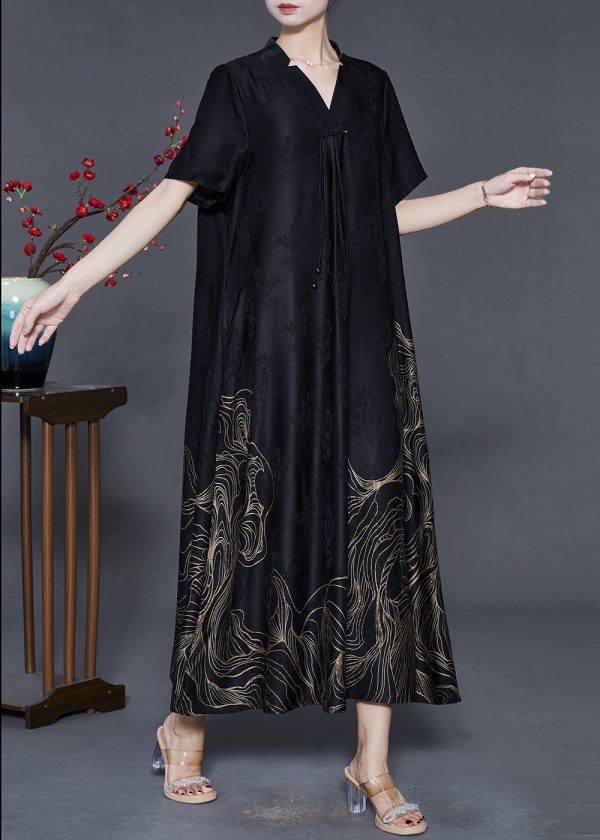 Beautiful Black Tasseled Print Silk Dresses Summer Online now - Image 3