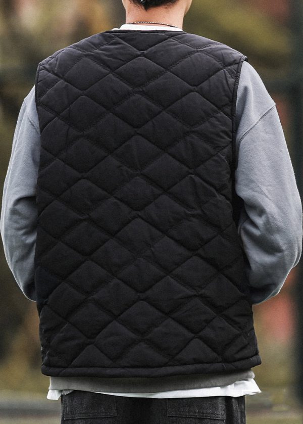 Simple Khaki Button Pockets Cotton Filled Mens Waistcoat Winter Fashion - Image 5