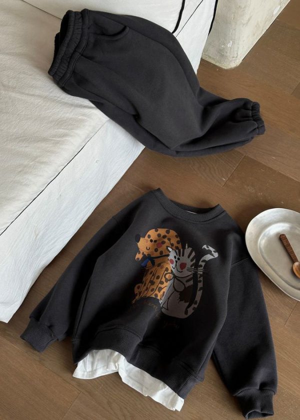 Casual Grey Print Warm Fleece Girls Sweatshirt And Lantern Pants Two Piece Set Spring Online Sale - Image 5