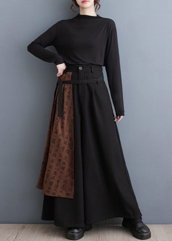 Art Black Asymmetrical Patchwork Cotton Wide Leg Pants Spring Hot on Sale - Image 5
