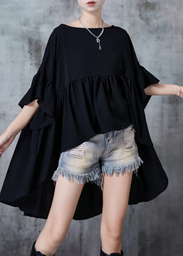 Elegant Black Oversized Low High Design Chiffon Tops Summer Online Sale - Image 2