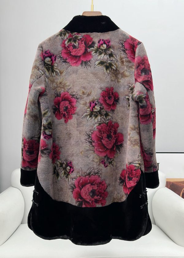 Stylish Grey Mink Velvet Print Patchwork Mink Velvet Coats Spring Online Hot Sale - Image 5