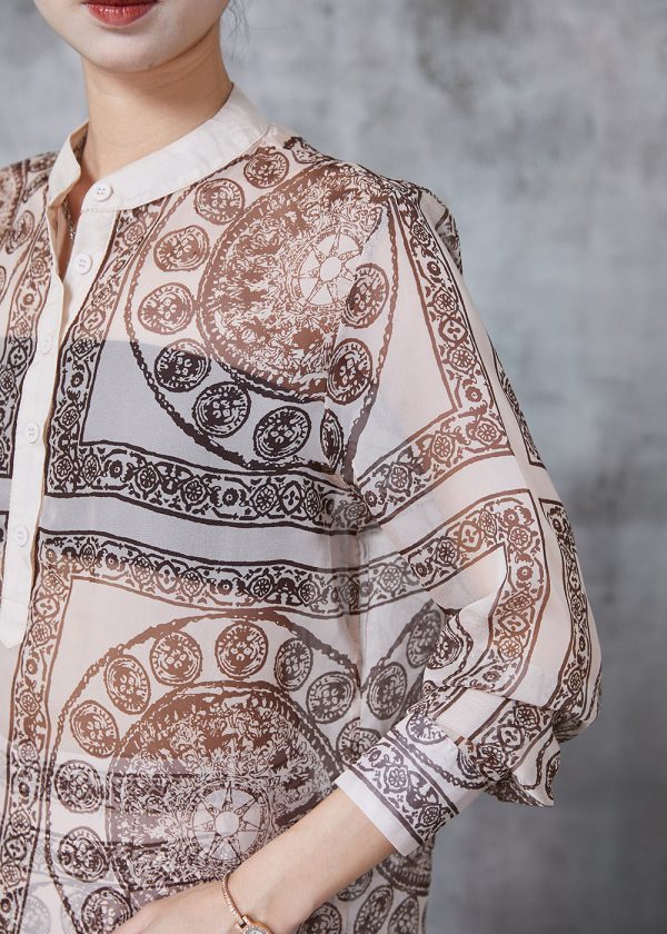 Bohemian Khaki Print Chiffon Two Piece Suit Set Summer Sale - Image 5