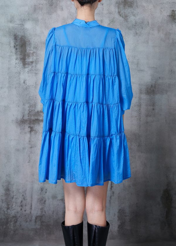 Blue Patchwork Cotton Day Dresses Oversized Spring Hot on Sale - Image 4