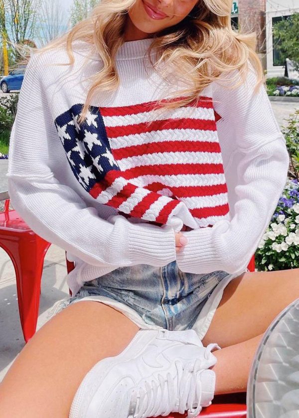 2025 New White O Neck Striped Knit Pullover Spring Cheap - Image 5