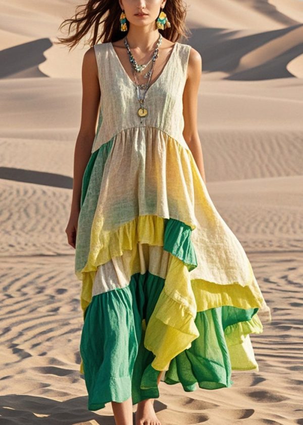 Casual Oversized Patchwork Exra Large Hem Cotton Long Dress Summer For Discount - Image 5