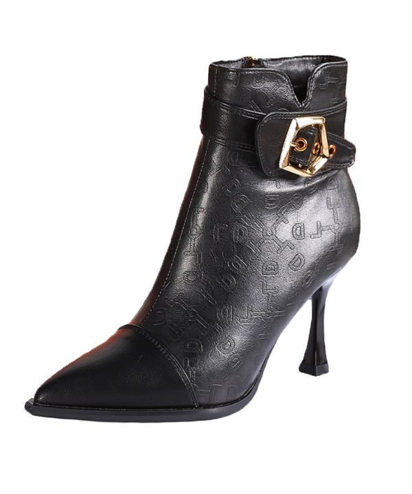 Khaki Boots High Heel Faux Leather Women Splicing Cheap - Image 5