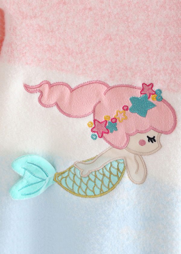 Gradient Color Pink Blue Warm Fleece Mermaid Cotton Knit Girls Sweaters Spring Online - Image 5