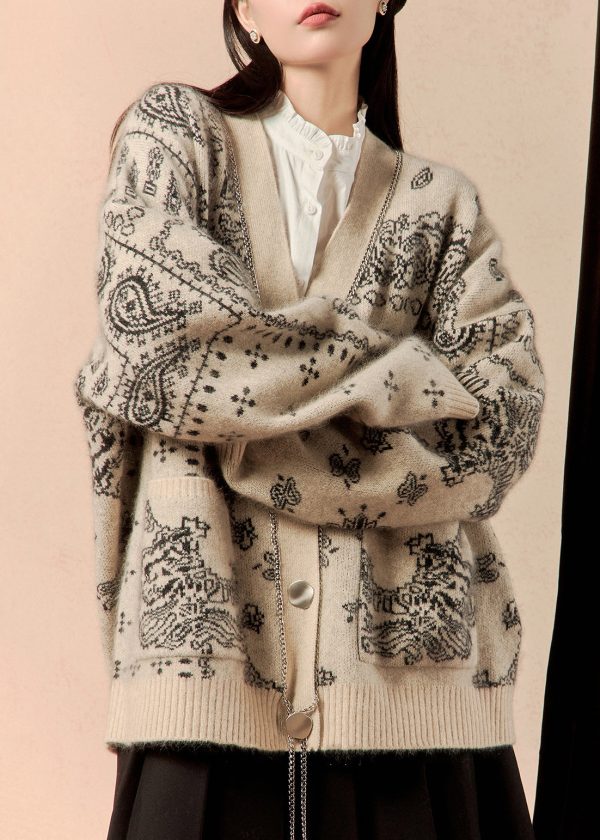 Loose Light Khaki Button Pockets Cotton Knit Cardigan Spring Discount - Image 3