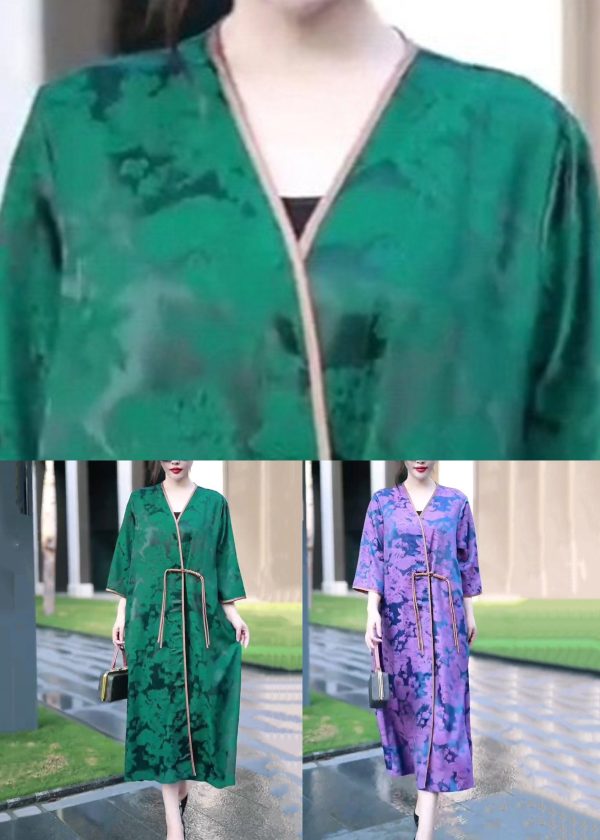 Jacquard Green V Neck Chinese Button Silk Coat Spring on Sale - Image 5
