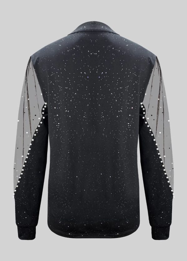 Stylish Black V Neck Tulle Patchwork Blouses Spring For Sale - Image 3