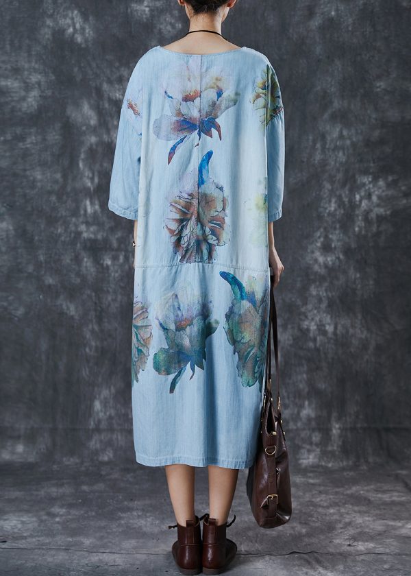 Stylish Blue Oversized Print Denim Robe Dresses Spring Online - Image 4
