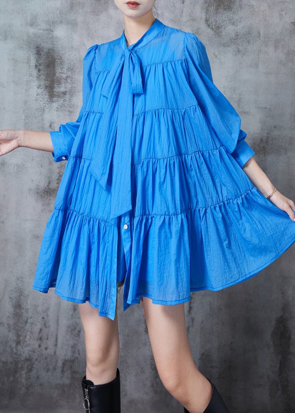 Blue Patchwork Cotton Day Dresses Oversized Spring Hot on Sale - Image 2