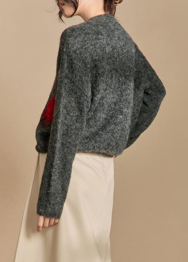 Loose Grey Cozy Thick Patchwork Knit Sweater Winter For Cheap - Image 5